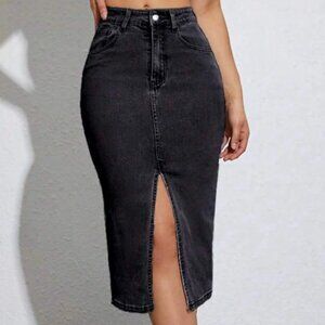 Split Thigh Denim Skirt L